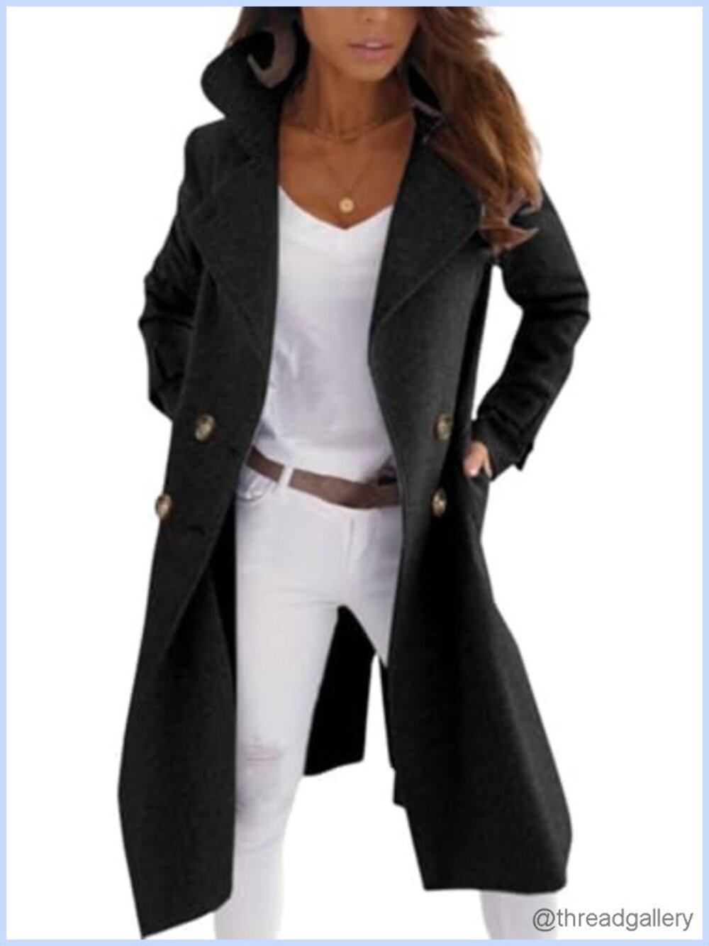 Wool Blend Double Breast Pea Coat Long Overcoat